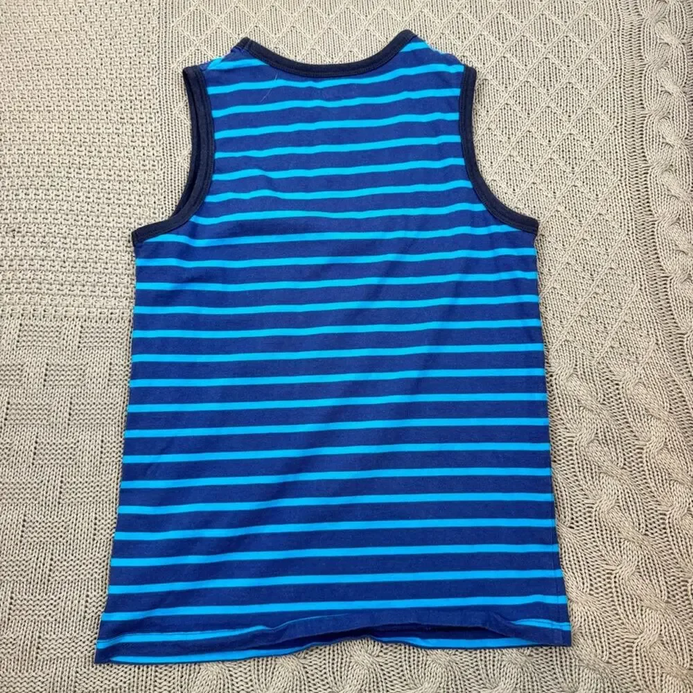 OshKosh B'gosh Blue and Yellow Striped Kids Just Here For The Pizza Tank Top ~ 8
